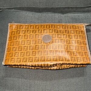Vintage Fendi Zucchino FF logo print brown canvas clutch bag Pre Owned